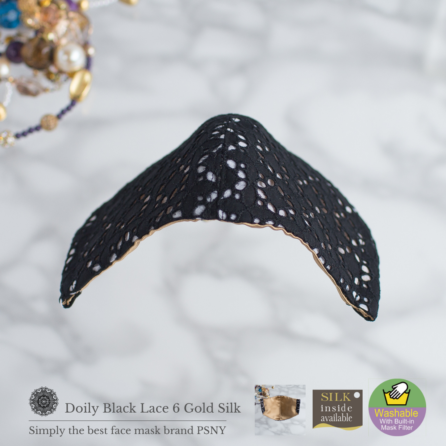Doily, lace, black, skin gold, silk special mask LD06
