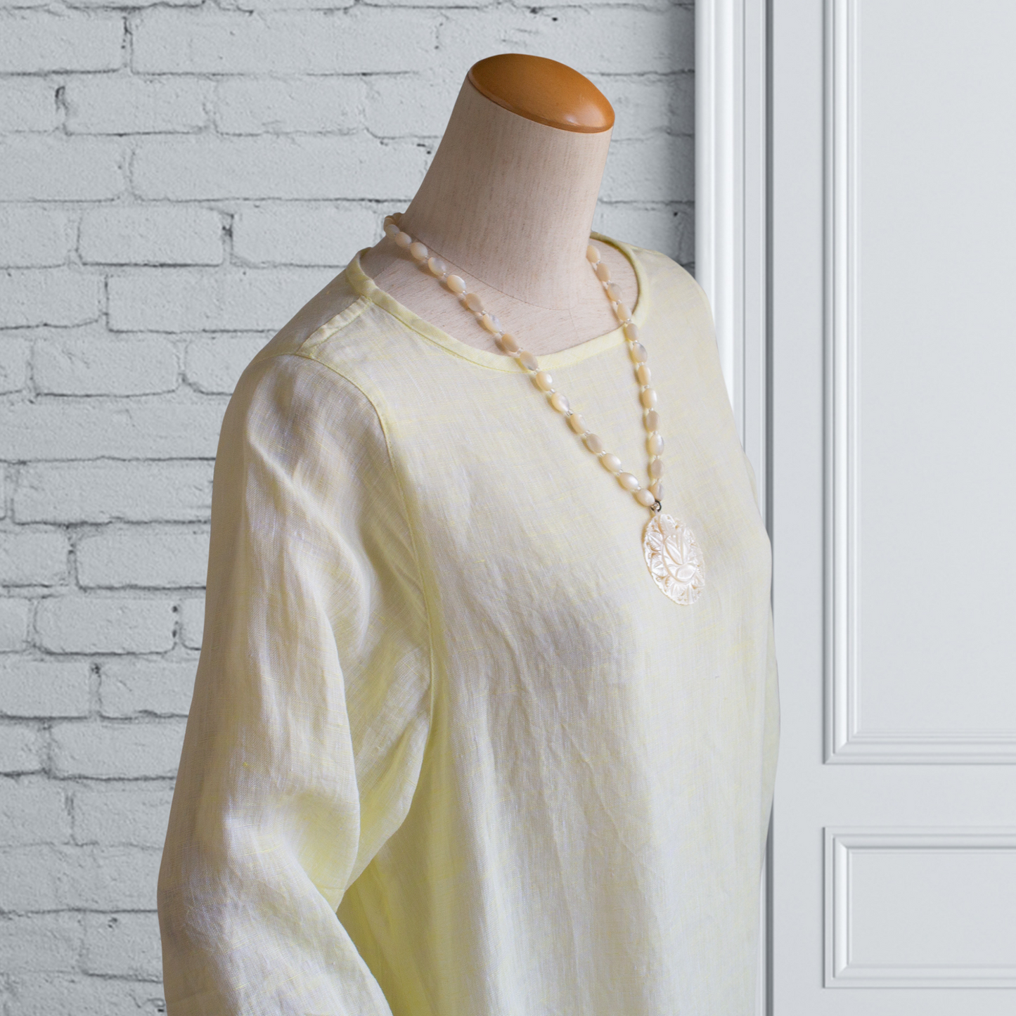 Linen Lemon Yellow Back Tuck Dress 3/4 Sleeve AP09 