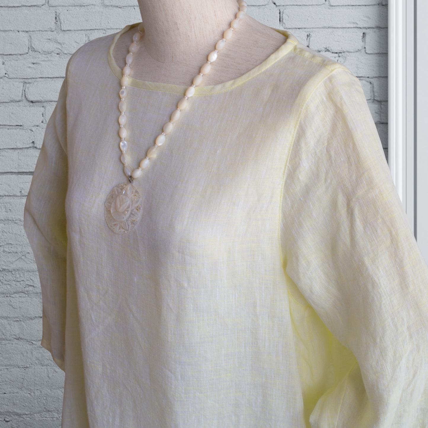 Linen Lemon Yellow Back Tuck Dress 3/4 Sleeve AP09 