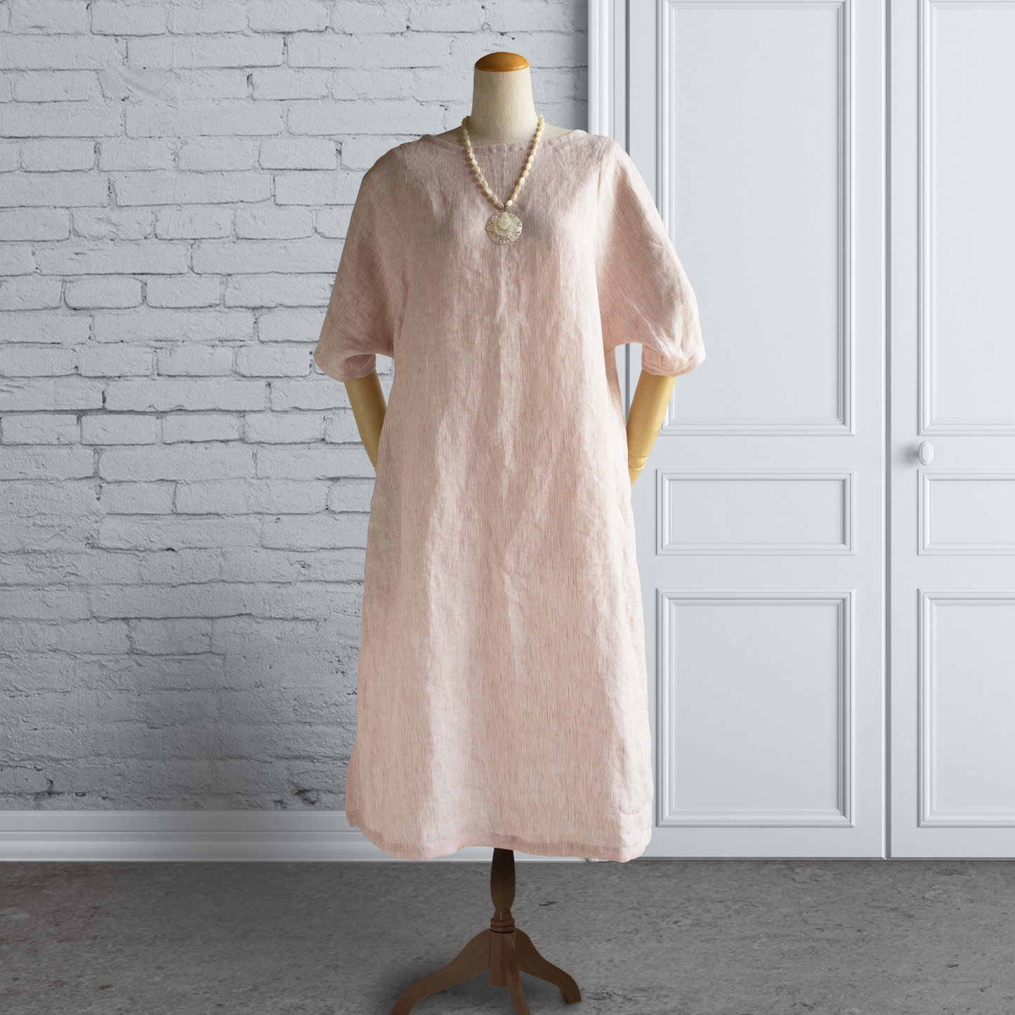 PSNY Raglan Sleeve Basic Linen Dress Pink Stripe AP13 