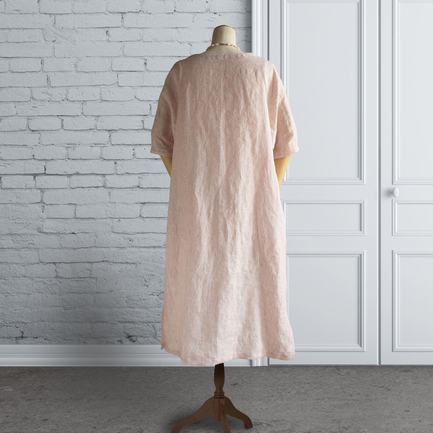 PSNY Raglan Sleeve Basic Linen Dress Pink Stripe AP13 