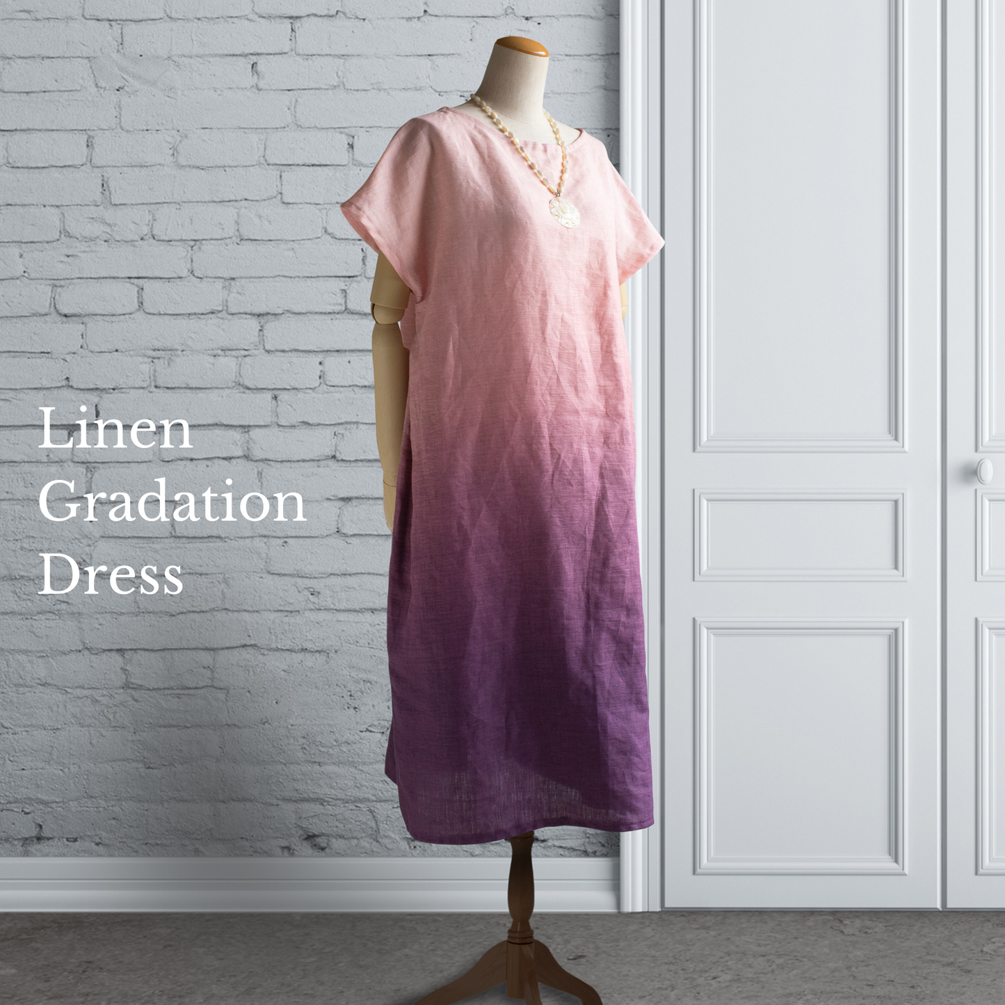 Hemp Linen Gradation Ancien Pink Side Tuck Tunic Dress French Sleeve AP14