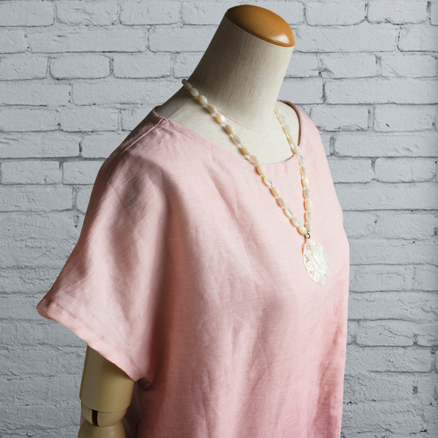 Hemp Linen Gradation Ancien Pink Side Tuck Tunic Dress French Sleeve AP14