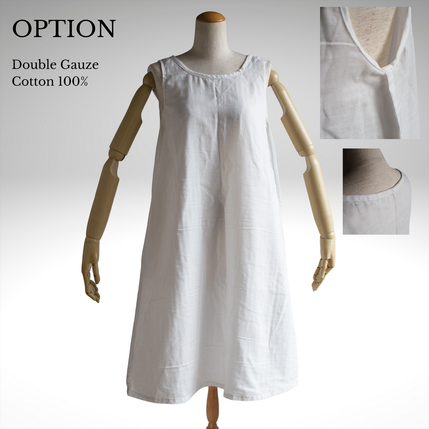PSNY Hemp Linen White Gradation Sky Blue Side Tuck Dress French Sleeve Maxi Length AP15