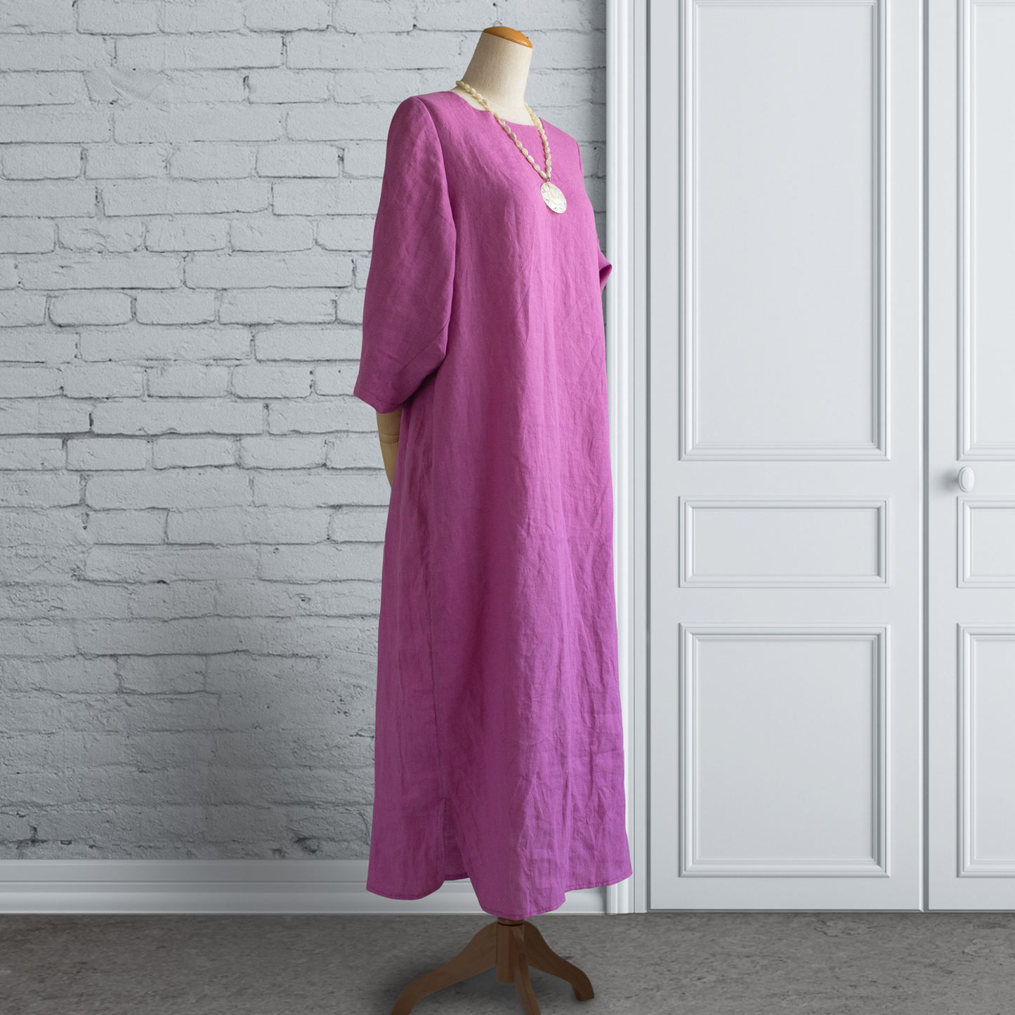 PSNY 麻基本款亞麻後褶連衣裙 紫色比利時亞麻 AP18 