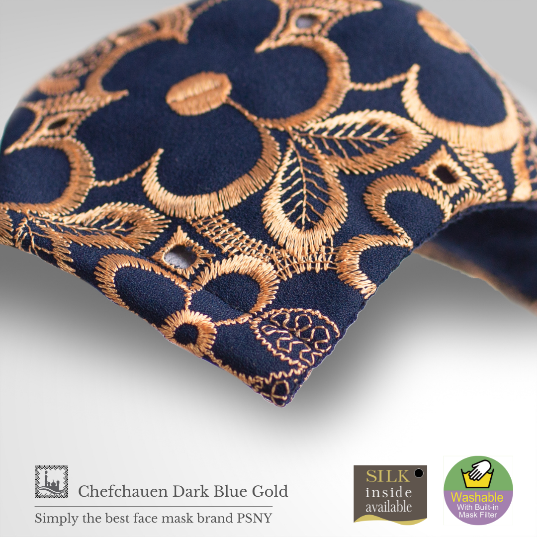 刺繡蕾絲 Chefchaouen/深藍色/金色和服 Shijira 無紡布過濾面膜免費送貨 -CH11