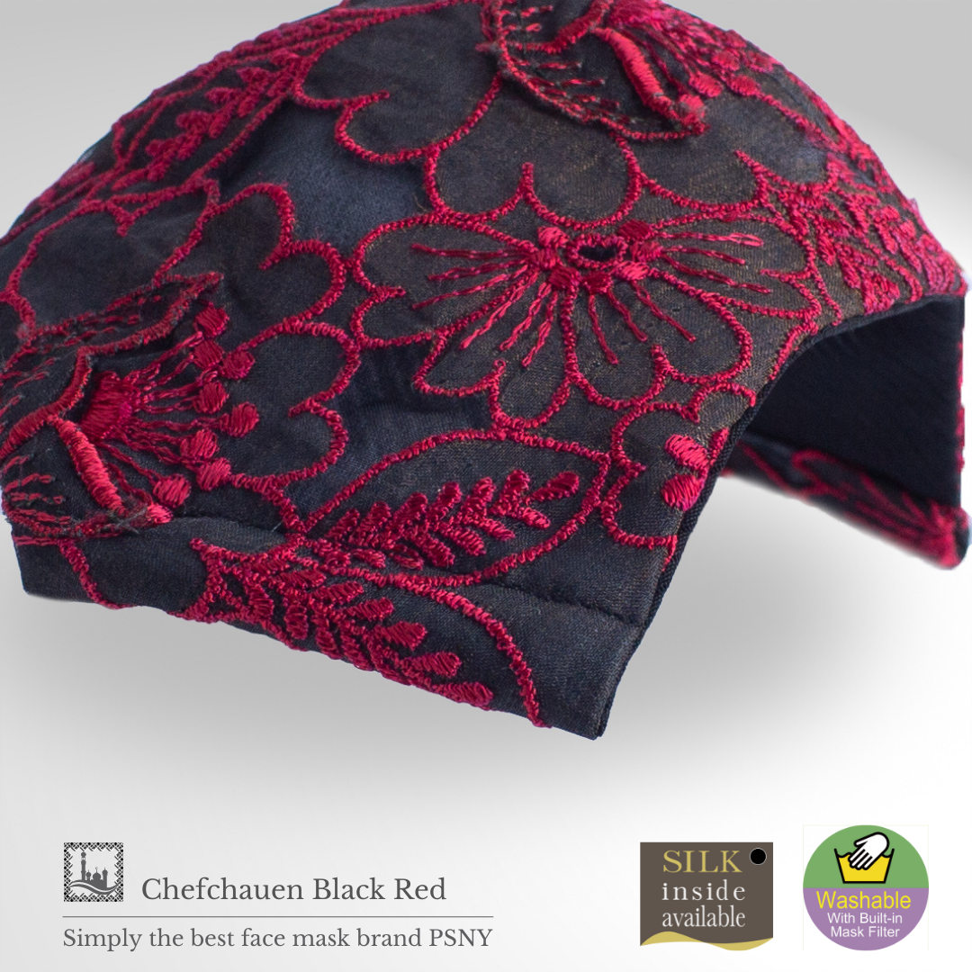 Chefchaouen・Black・Red Red Embroidery Lace Pollen Yellow Sand Non-Woven Fabric Filtered Dress Beauty Adult Silk Adult Luxurious Luxury Mask Dress Mask-CH13