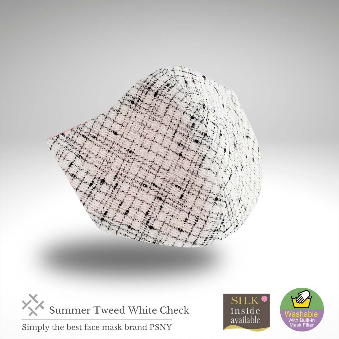 Summer Tweed White Check Cotton Mask with Filter CK04