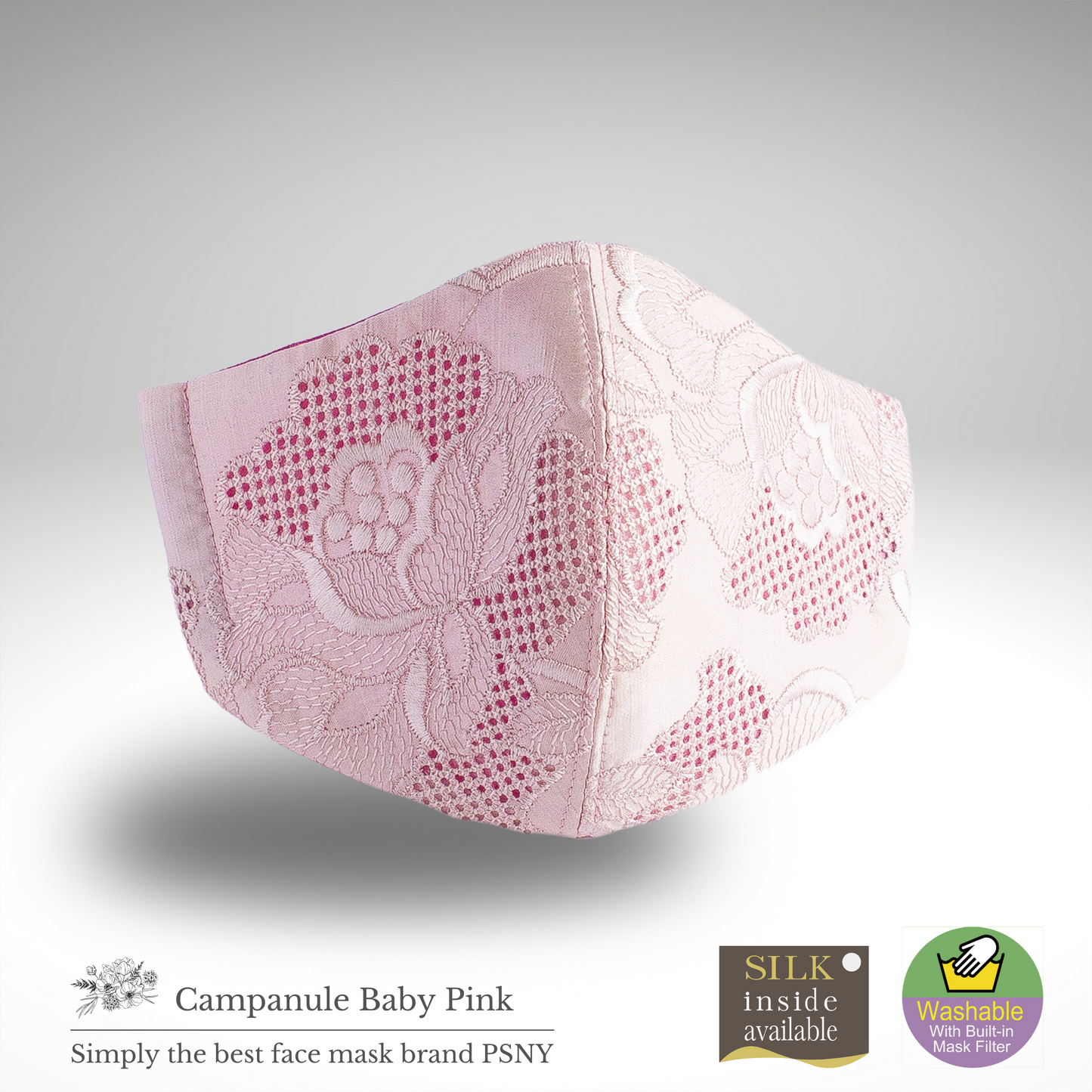 Campanule Baby Pink Summer Specs Lace Pollen Yellow Sand Non-Woven Filter Included Elegant Neat Cute Cute Beauty Beautiful 3D Adult Mask Floral Pattern Mask CP08
