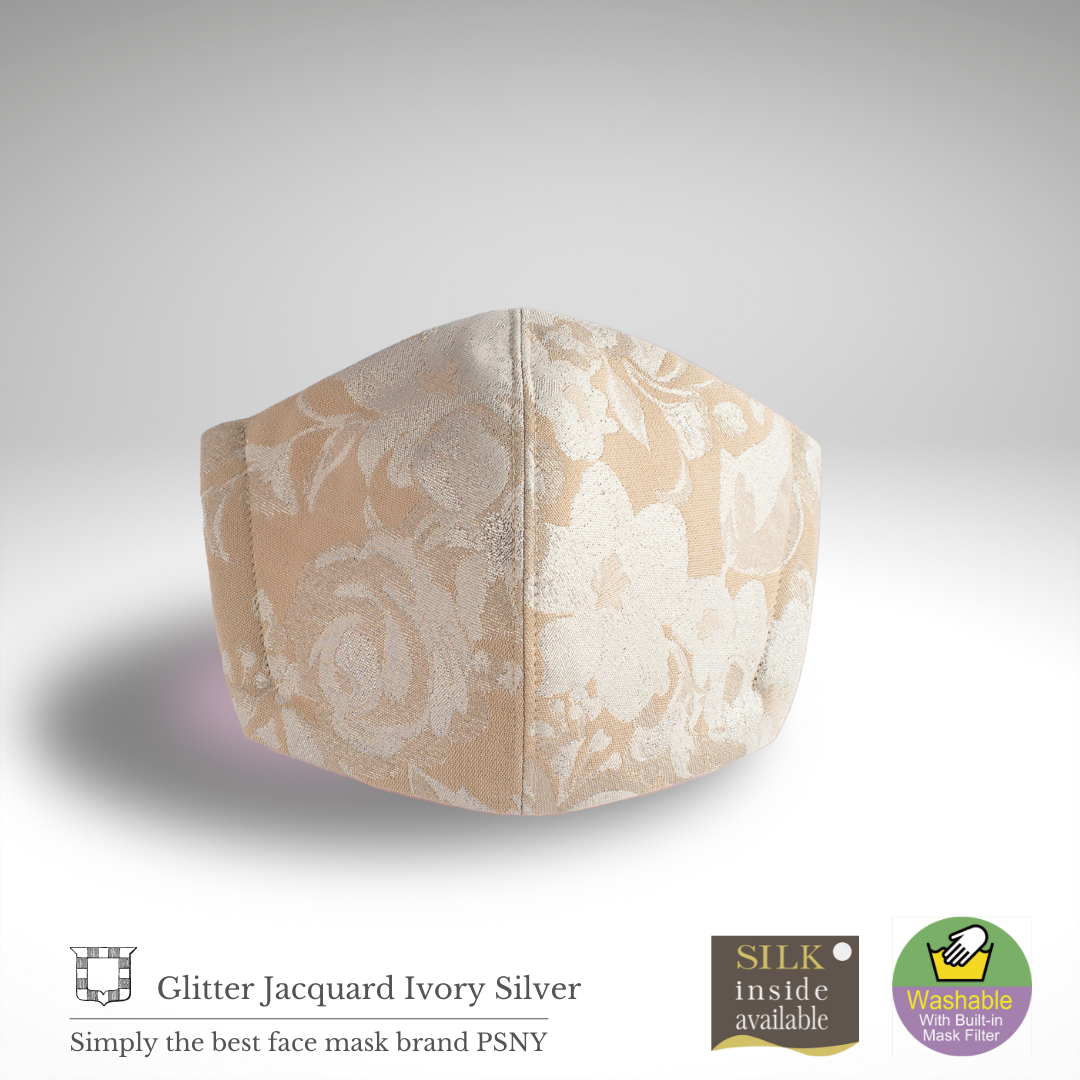 Glitter Jacquard Ivory Silver Filter Mask FL04