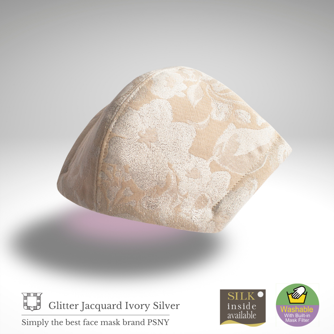 Glitter Jacquard Ivory Silver Filter Mask FL04