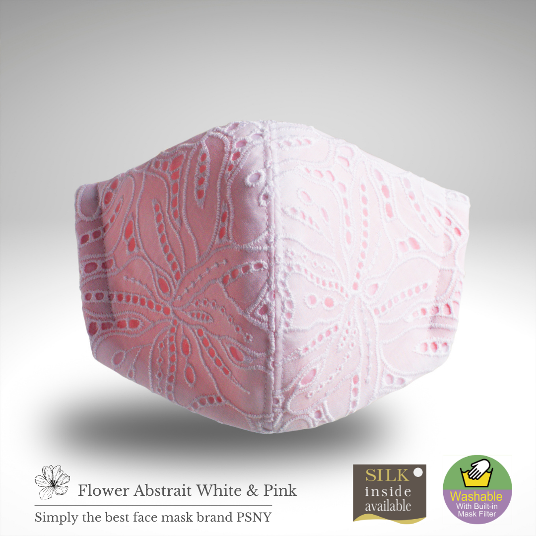 Flower Abstrait Lace White & Pink Filtered mask FR08