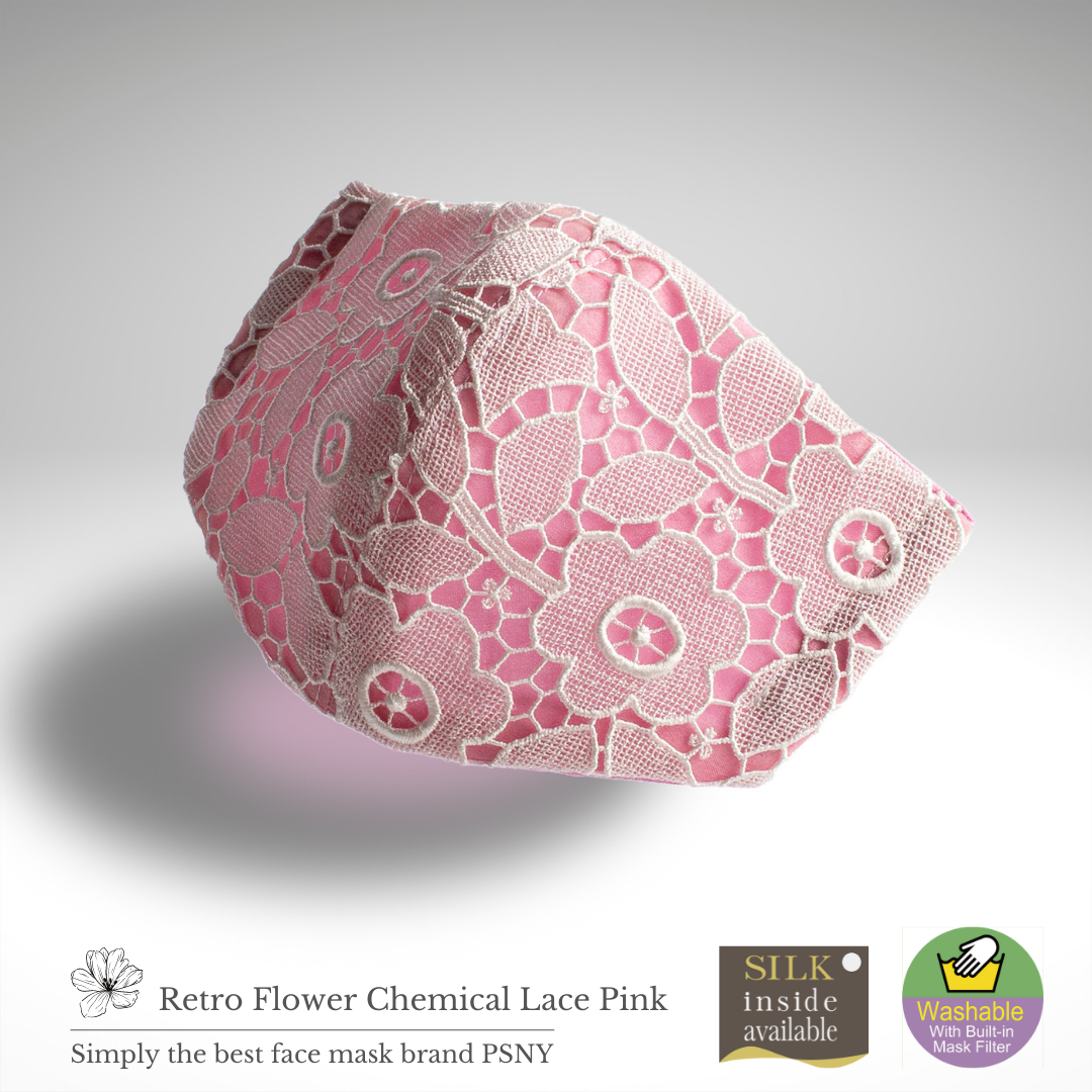 PSNY レトロ花柄のケミカルレース・ピンクのフィルター入りマスク　FR20