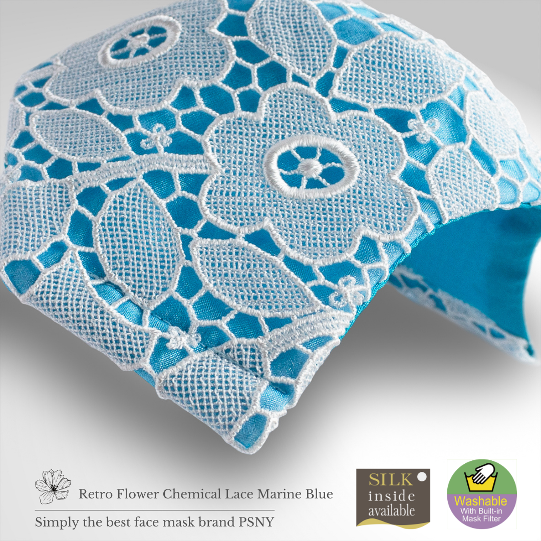 Retro floral chemical lace Marine blue filter mask FR28