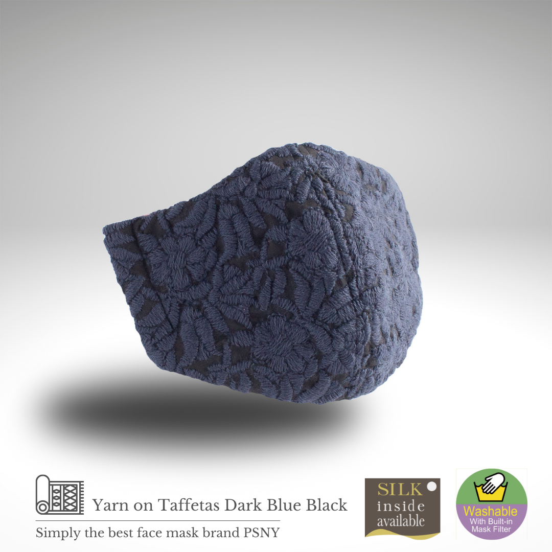 PSNY Fluffy, dark blue, black, taffeta mask with woolen embroidery GG03