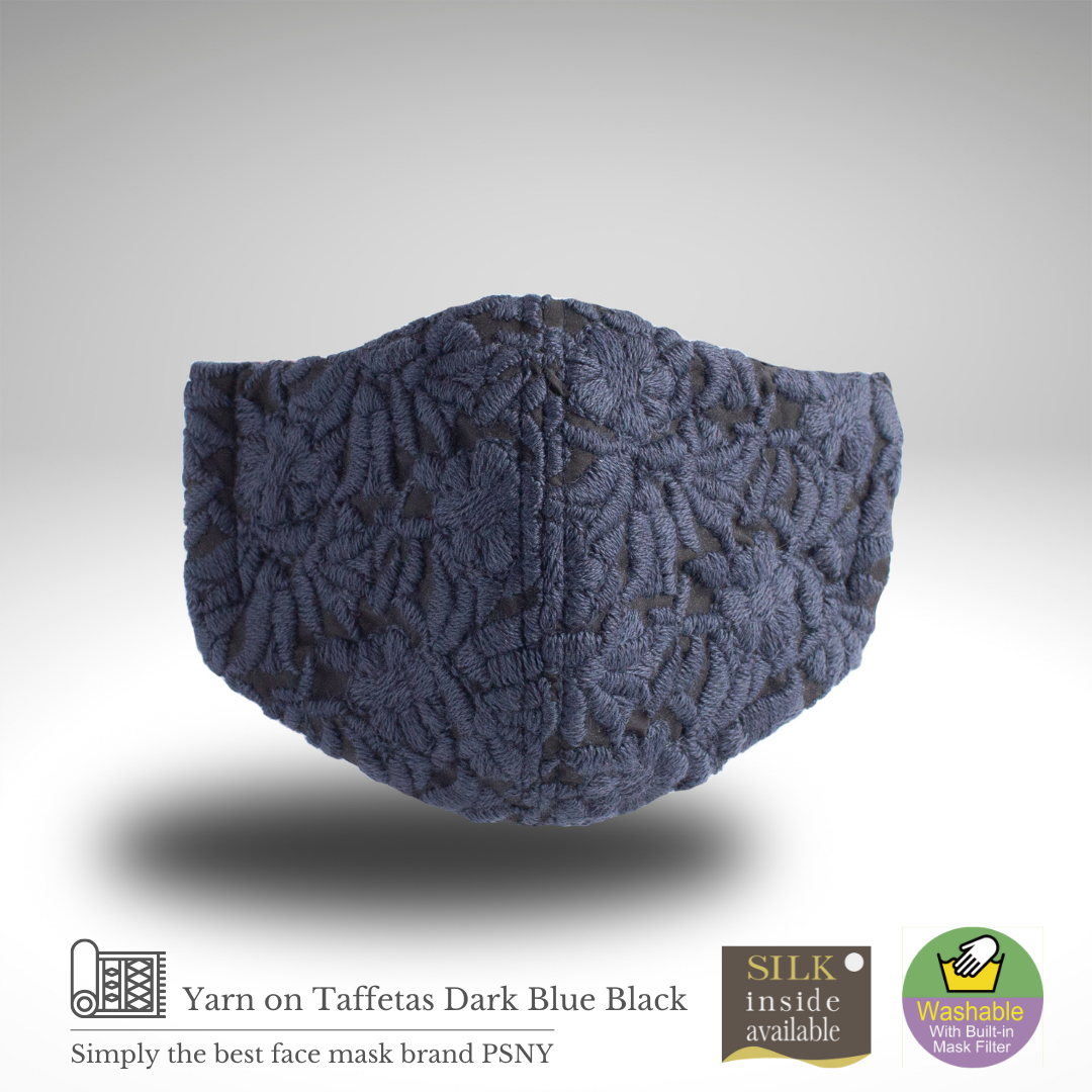 PSNY Fluffy, dark blue, black, taffeta mask with woolen embroidery GG03