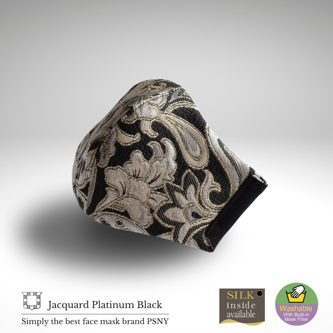 プラチナ・ジャガード・ブラックのフィルター入り 美しい マスク　JP01