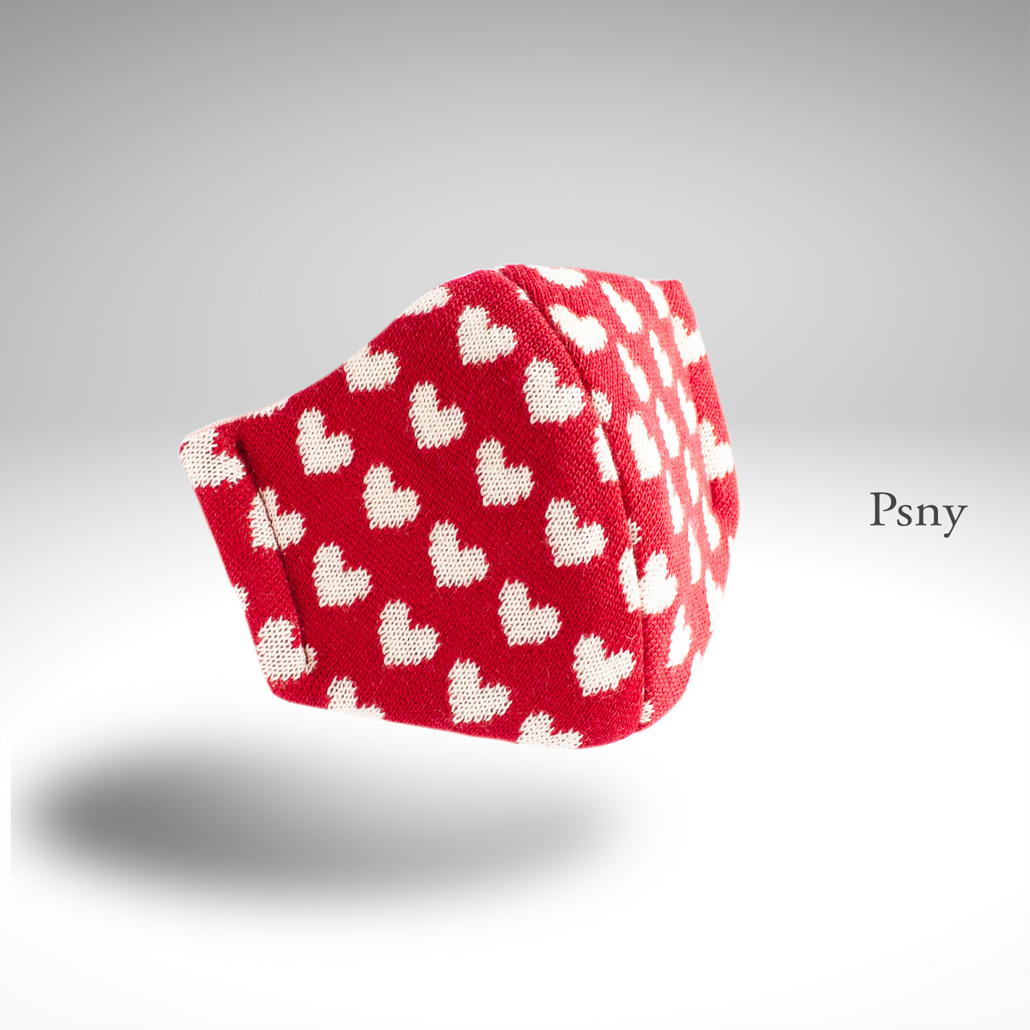 PSNY Fluffy Knit Heart Pattern, White, Red Base Mask with Filter KN01