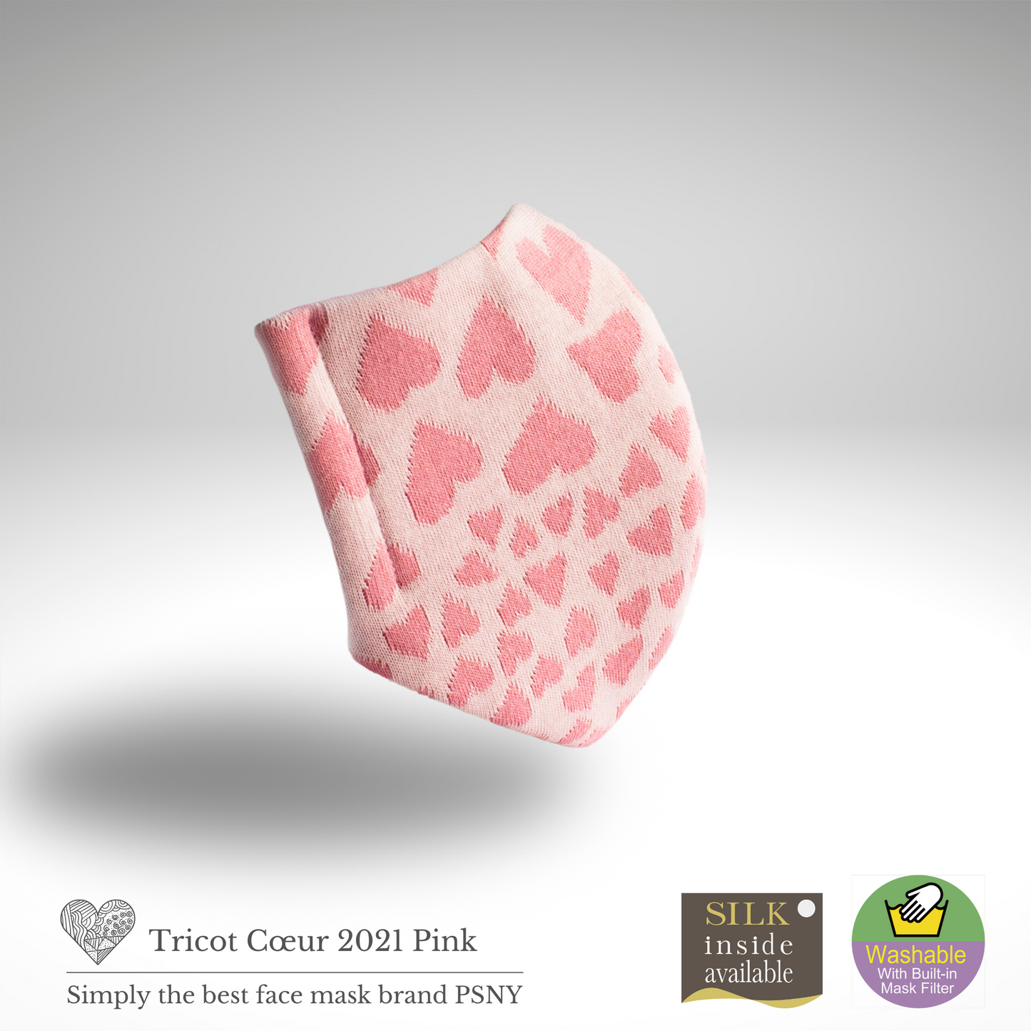 Soft knit cute heart pink mask KN03