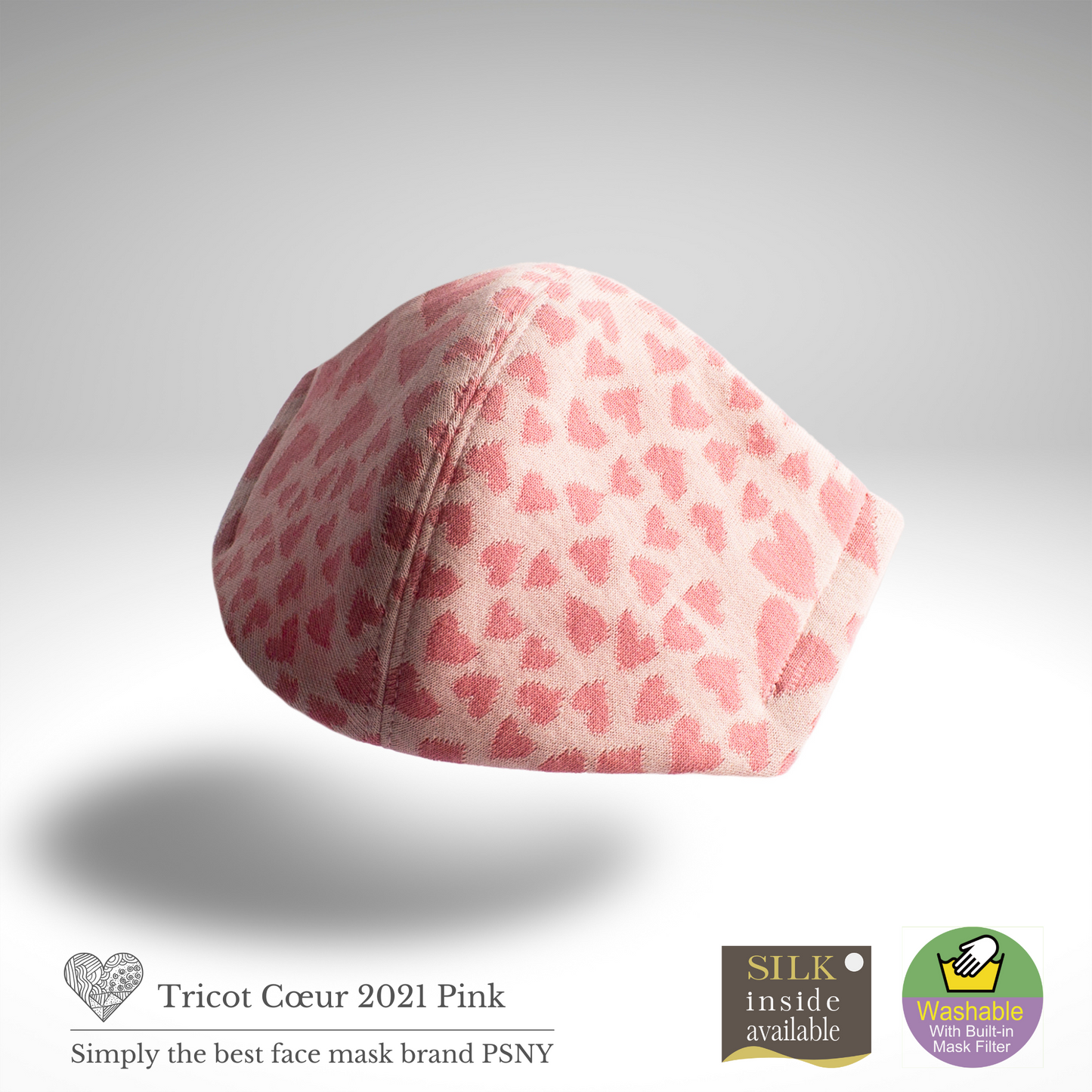 Soft knit cute heart pink mask KN03