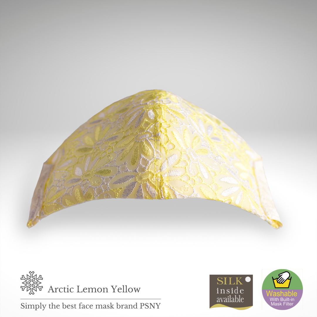 Arctic Lemon Yellow Lace Beauty Beautiful Delicate Pollen Yellow Sand With Non-Woven Fabric Filter Adult Cute Neat Elegant Linen Silk Tetoron Mask -LA09