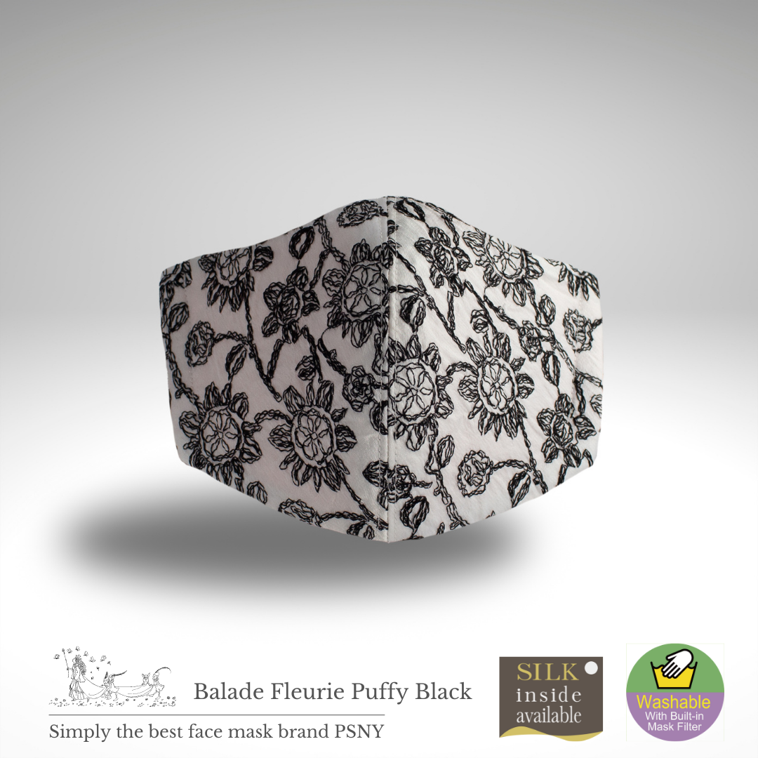 Ballad Puffy Black Embroidered Filtered Mask Fluffy Weave LB12