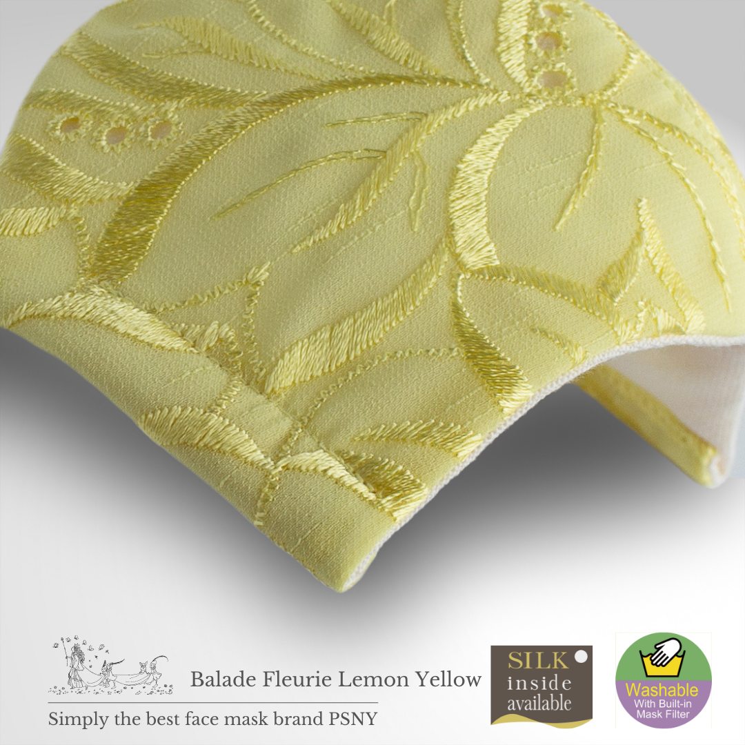 PSNY Translucent Ballad, Embroidered Lace, Lemon Yellow Filtered Mask Modern Retro Design LB15