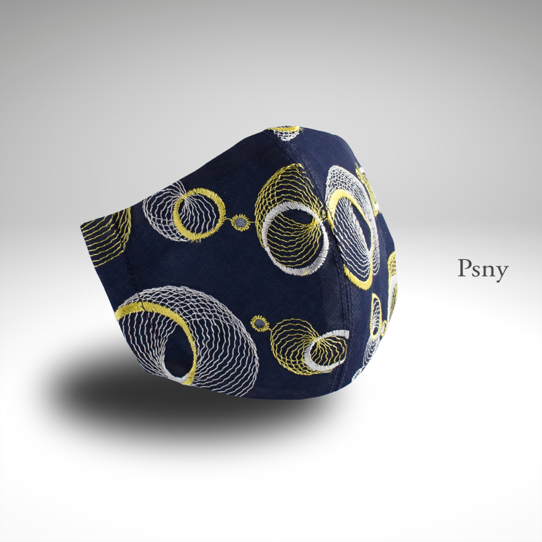 PSNY 光沢感のある刺繍糸・ダークブルー＆イエローのフィルター入りマスク LB16