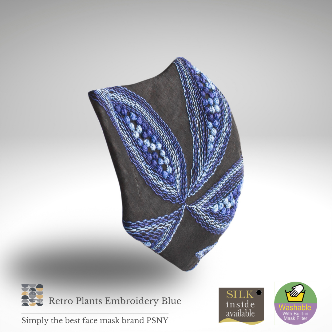 Retro embroidery design Blue filter mask LB18