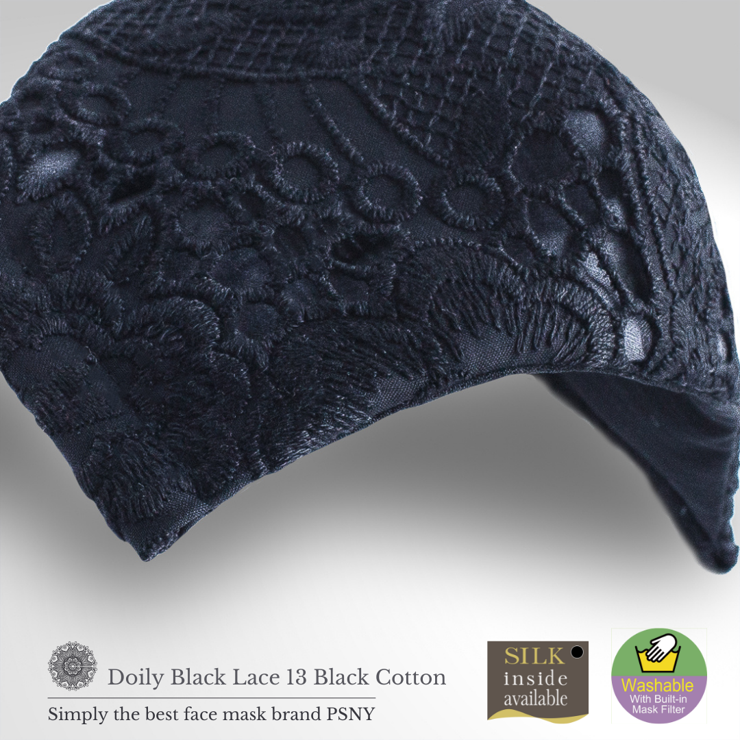 PSNY Doily Lace Black Cotton Filter Mask LD13