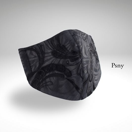 PSNY ドイリー・レース・プリント・刺繍・ブラックのフィルター入りマスク LD18