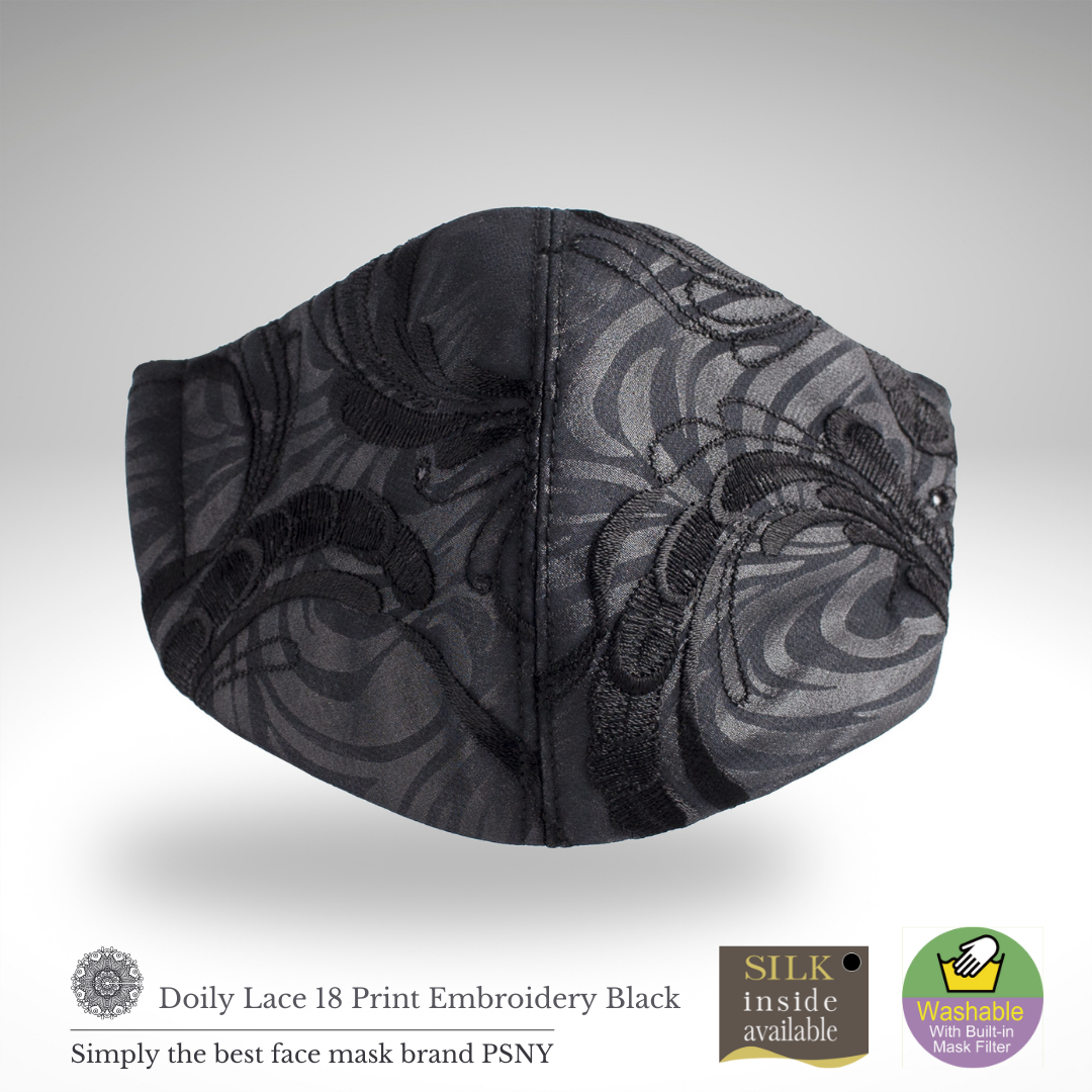 PSNY Doily Lace Print Embroidered Black Filter Mask LD18