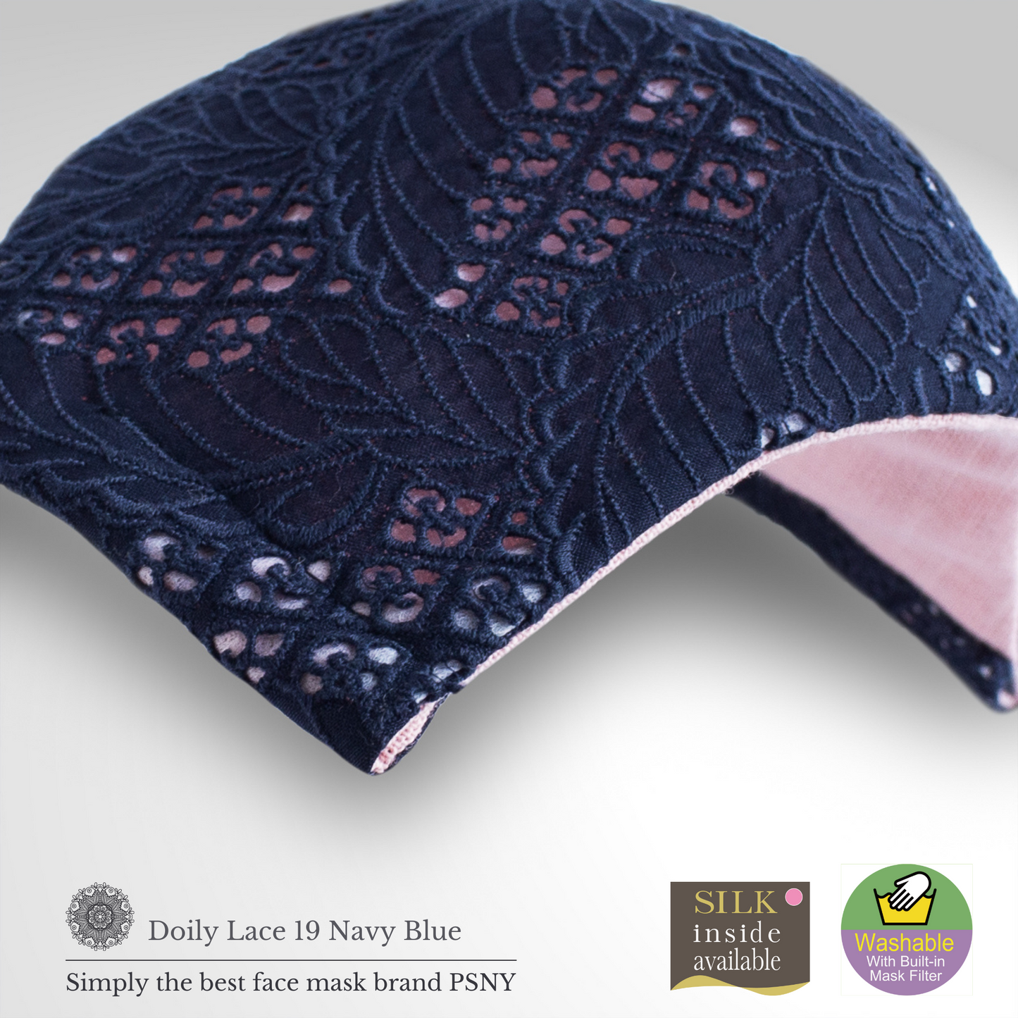 Doily Lace Dark Blue 2 Mask with Filter Mask LD19