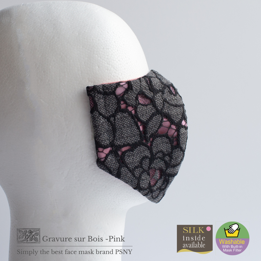 PSNY gravure black lace pink organza filter mask LG20