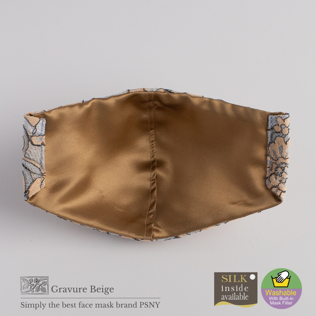 Gravure, Beige, Gold, Lace, Pollen, Yellow Sand, Non-Woven Filter Included, Beautiful, Fashionable, Cute, Delicate, Elegant, Sheer, Skin Silk, Beautiful, 3D, Adult, Mask, Mask, LG50