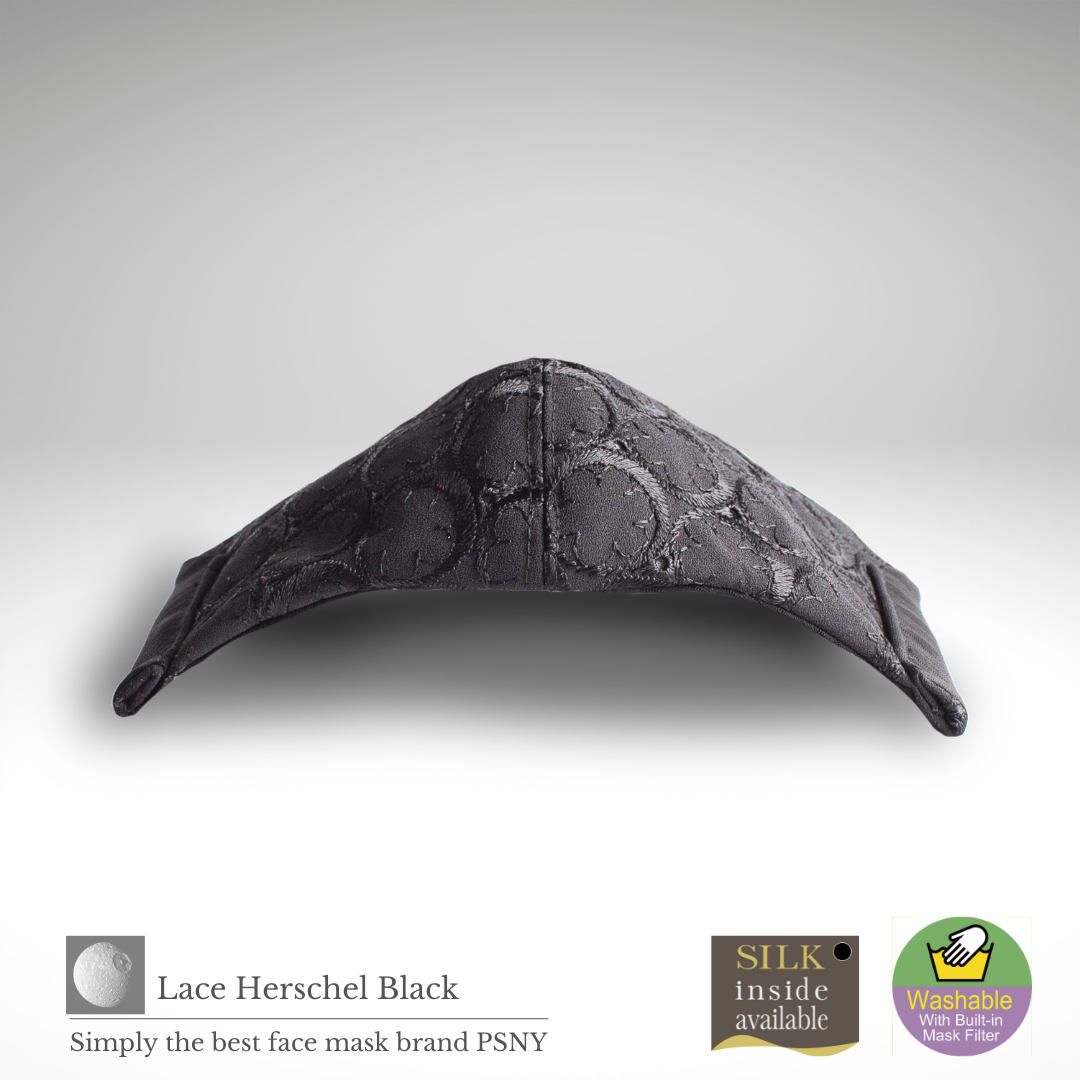 ハーシェル・ブラック・レースのマスク 不織布フィルター入り 肌面・シルク選択可 美人 美しい 上品 清潔感 立体 大人用 ますく 黒いマスク 送料無料 -LH04