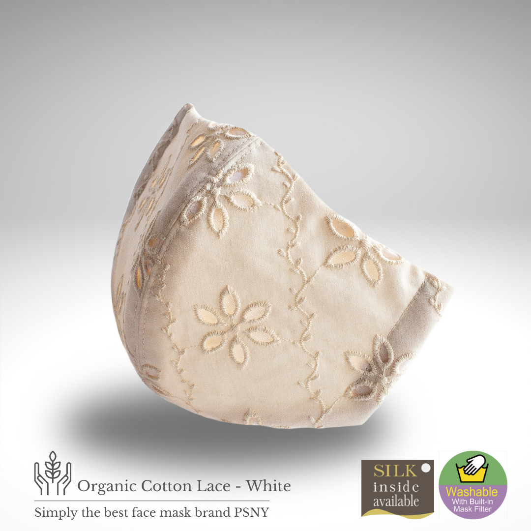 Organic cotton lace off-white filter mask LO56