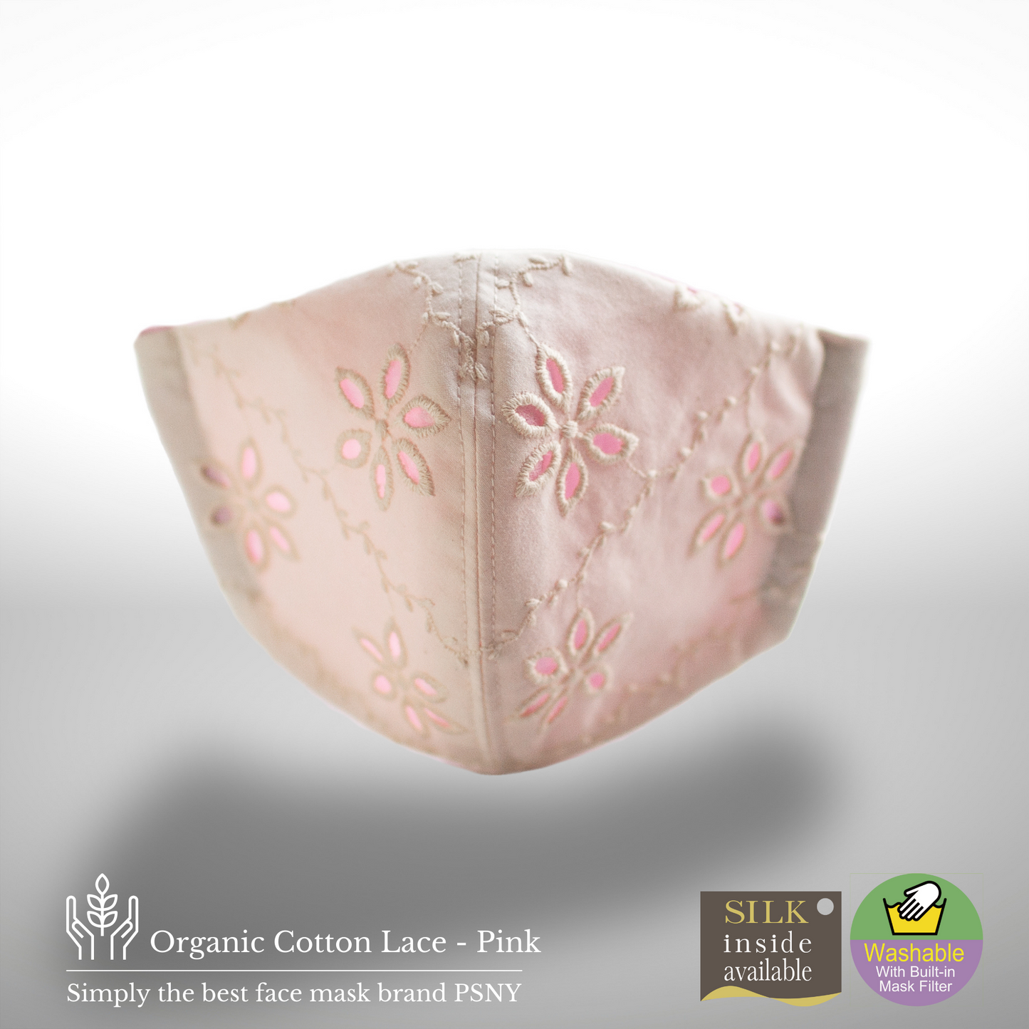 ORGANIC COTTON / LACE / MASK WITH PINK FILTER LO57