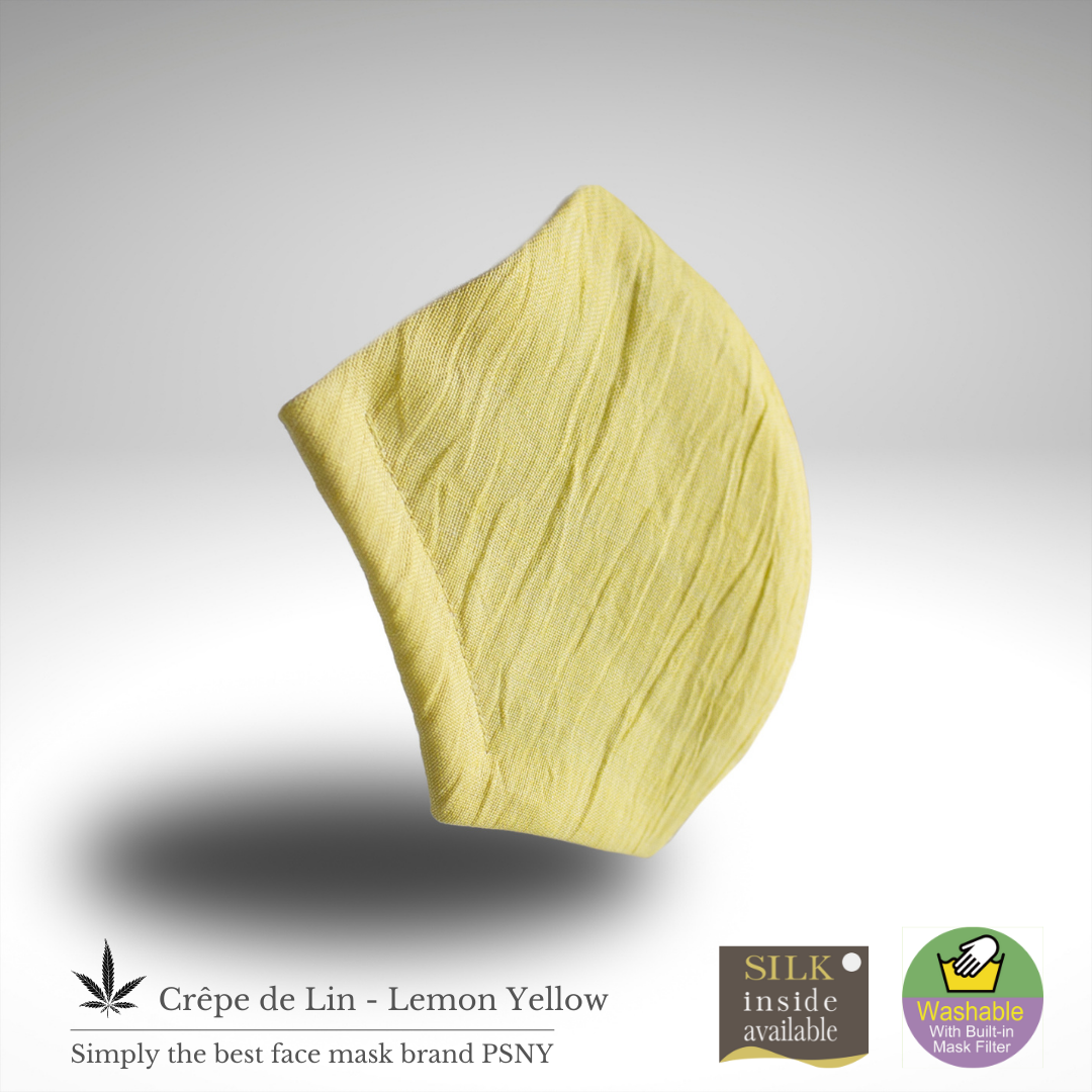 Crepe Lemon Yellow Summer Linen Omi Chijimi Hemp Hand Kneaded Hemp 100% Pollen Yellow Sand Non-Woven Filter Included Mask Refreshing Cool to the Touch Dandelion Silk 3D Adult Mask PC06