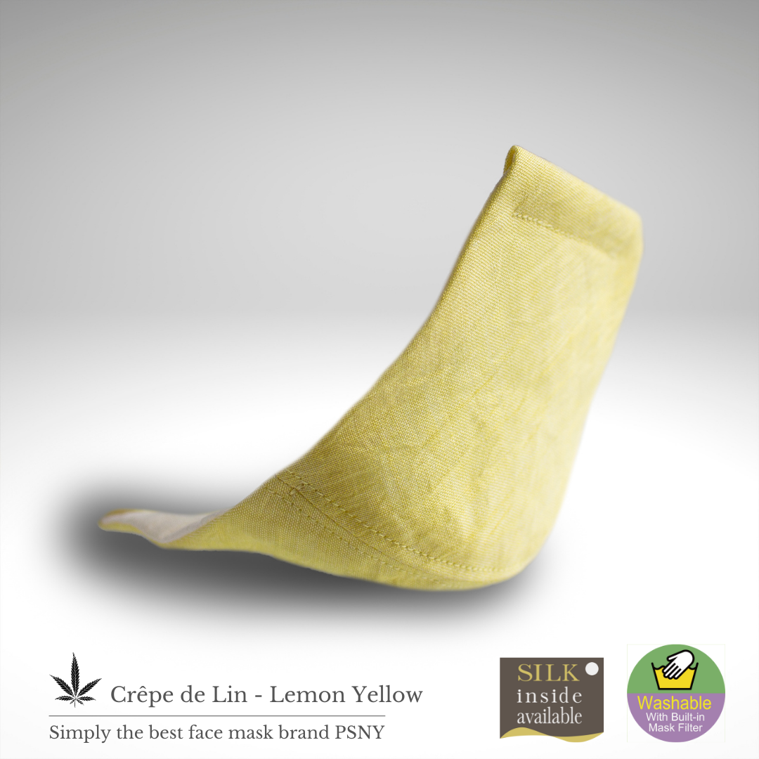Crepe Lemon Yellow Summer Linen Omi Chijimi Hemp Hand Kneaded Hemp 100% Pollen Yellow Sand Non-Woven Filter Included Mask Refreshing Cool to the Touch Dandelion Silk 3D Adult Mask PC06