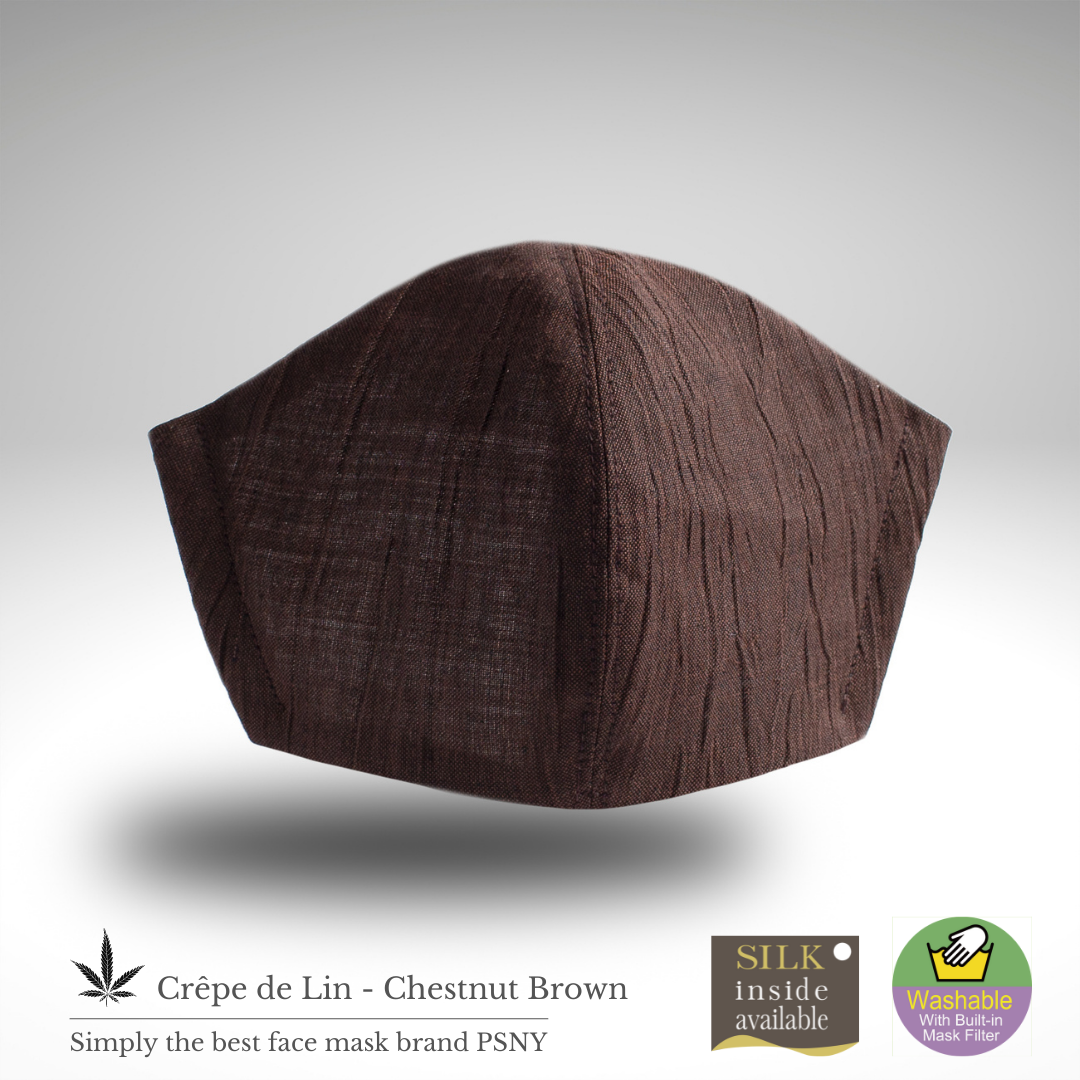 Omi Chijimi hemp, linen, chestnut brown willow mask with non-woven fabric filter 3D adult mask PC12