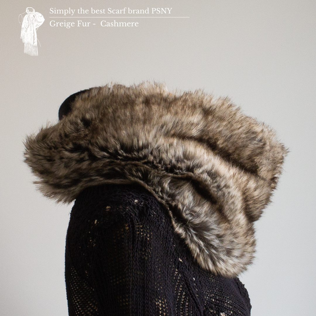 Greige, eco-fur, cashmere, and black three-color snood Elegant neck warmer SD10