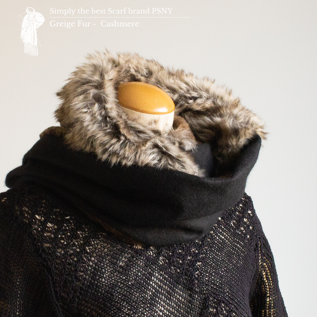 Greige, eco-fur, cashmere, and black three-color snood Elegant neck warmer SD10