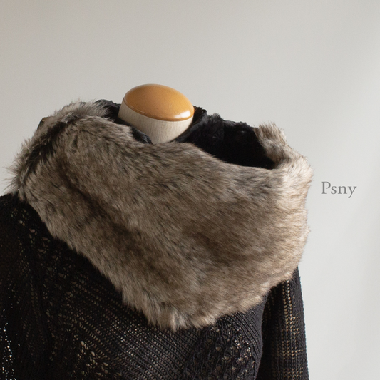Gray eco-fur &amp; Italian jacquard 4-color snood coordination is decided fake fur SD11