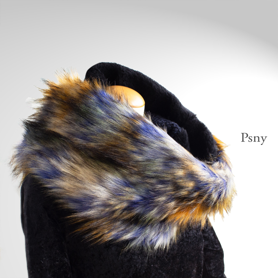PSNY Blue Mix Eco Fur &amp; Dark Blue Jacquard and Black Cashmere Snood 人造毛皮 SD22