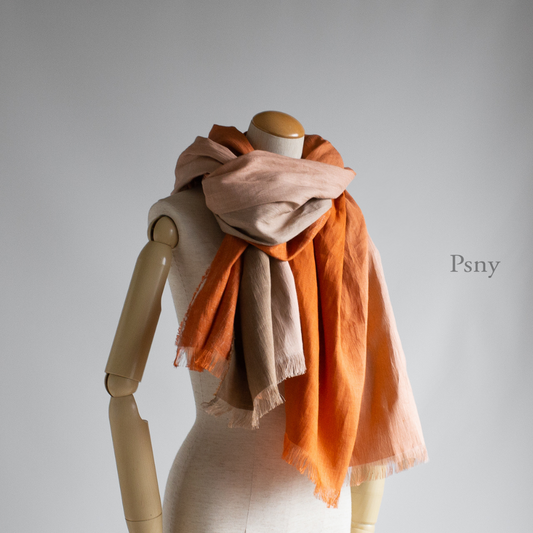 Hand-rolled linen willow gradation brick large stole Omi Chijimi Hand-dyed Long Scarf SG03