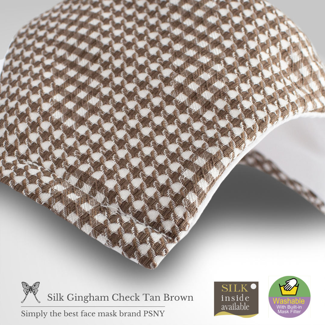 PSNY Free Shipping Silk Gingham Check Tan 100% Silk Brown Beige Pollen Yellow Sand Non-Woven Fabric Filter 3D Skin-friendly Luxury Beautiful Adult Mask SK06