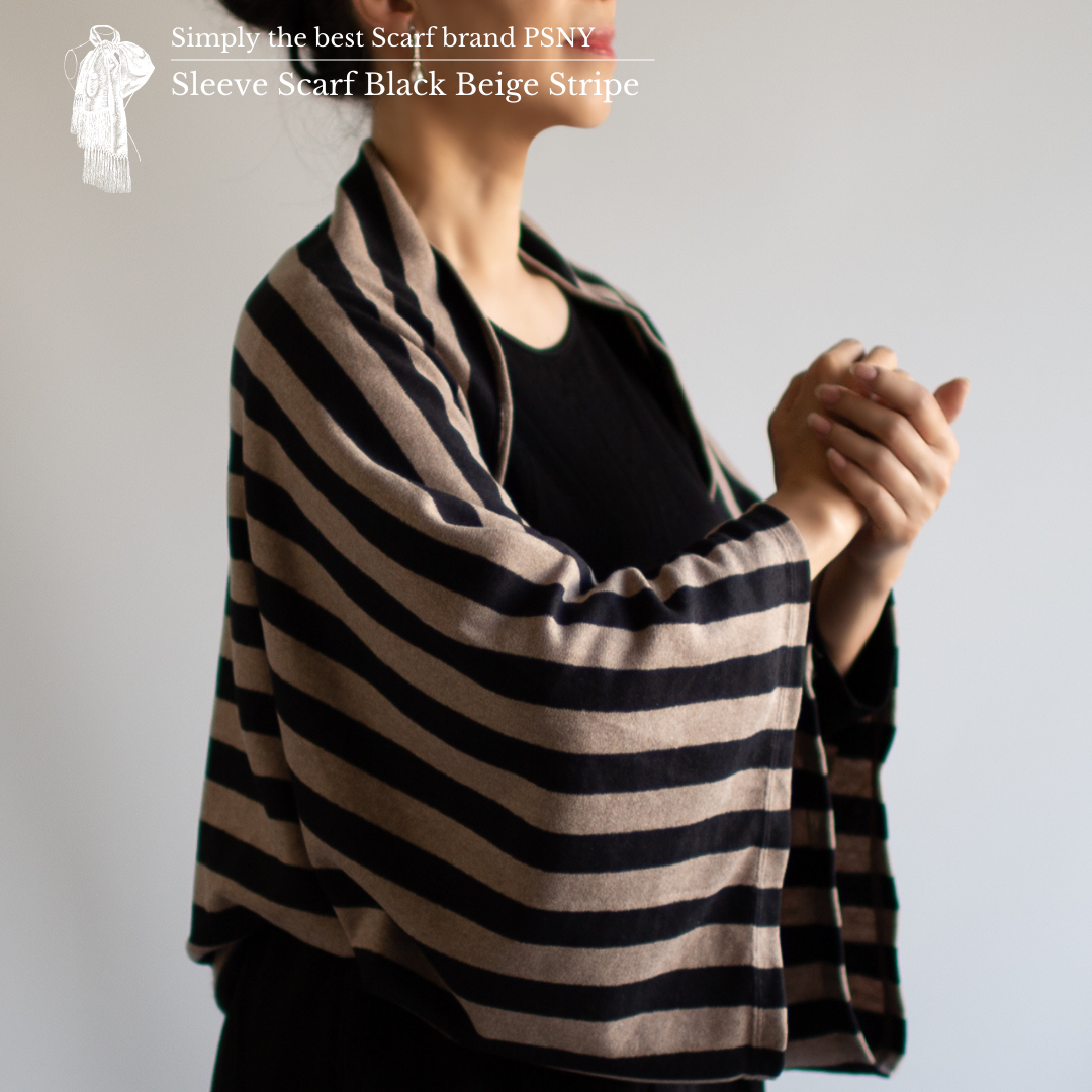 PSNY Summer cooling measures shoulder only stole Black &amp; ecru striped stole SS03