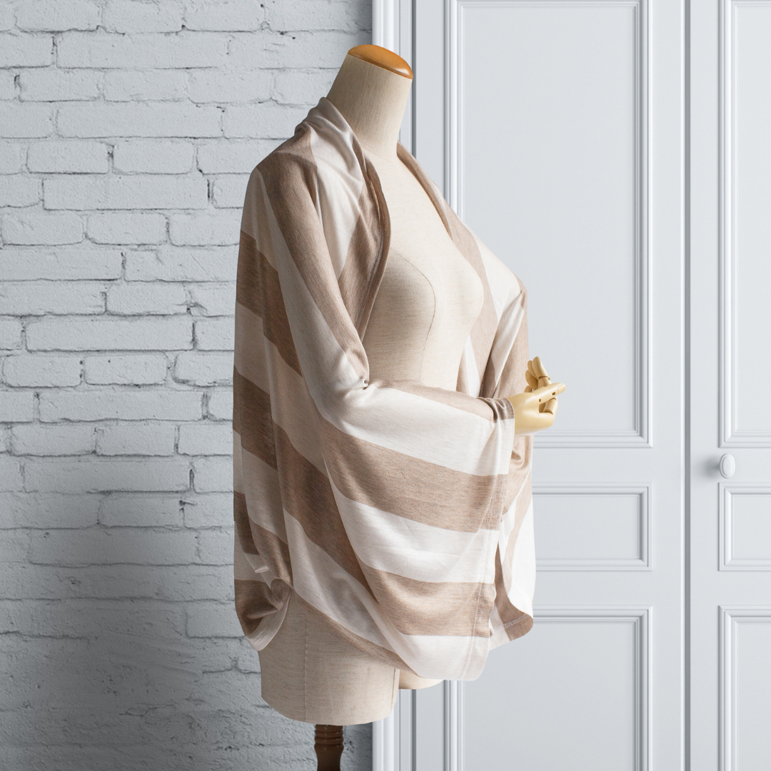 Sleeve Stole White &amp; Beige Stripes Thick &amp; Soft Material Shoulder Cape with Sleeves SS04