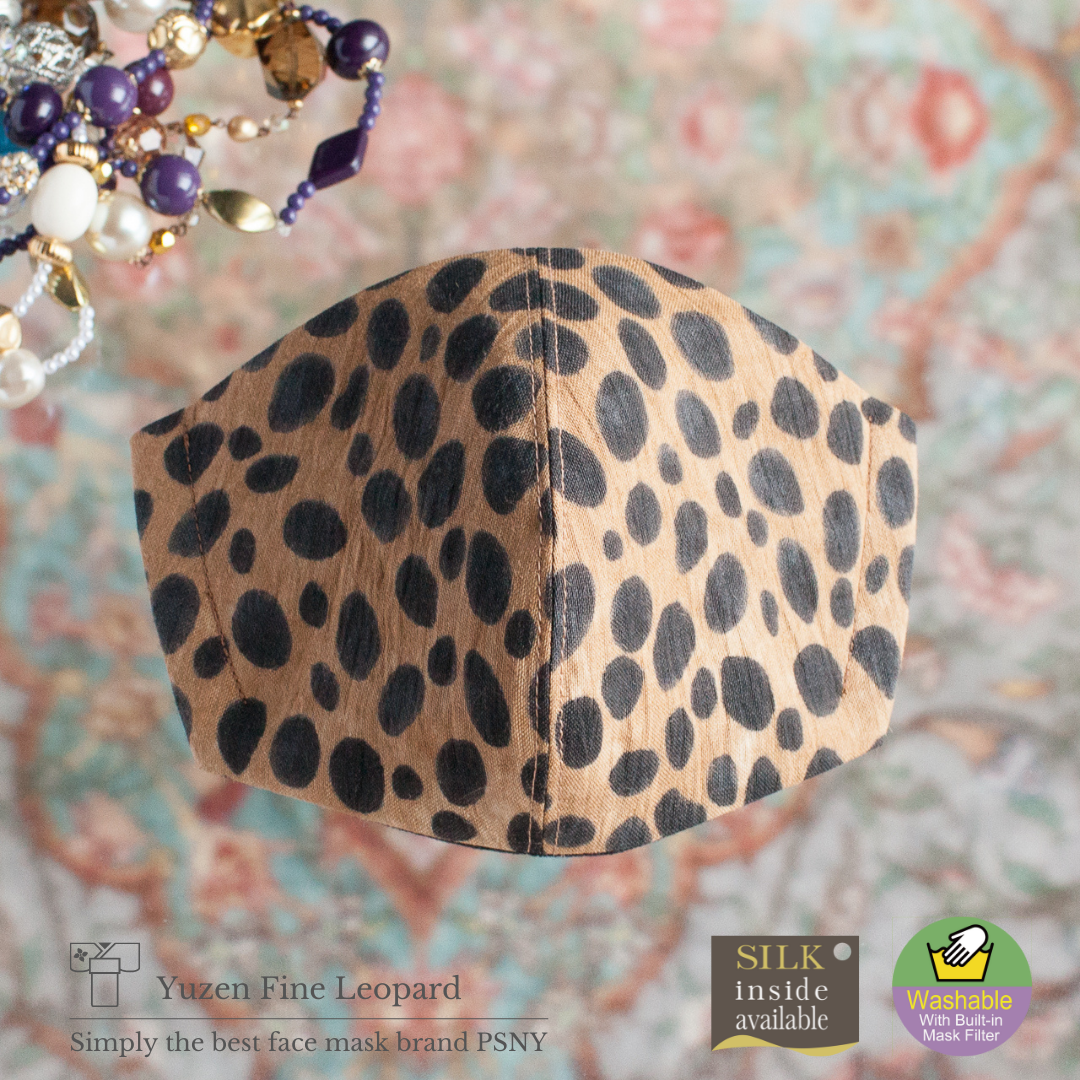 PSNY Leopard Omi Chijimi hemp/Yuzen-dyed mask with pollen filter Leopard print YR01